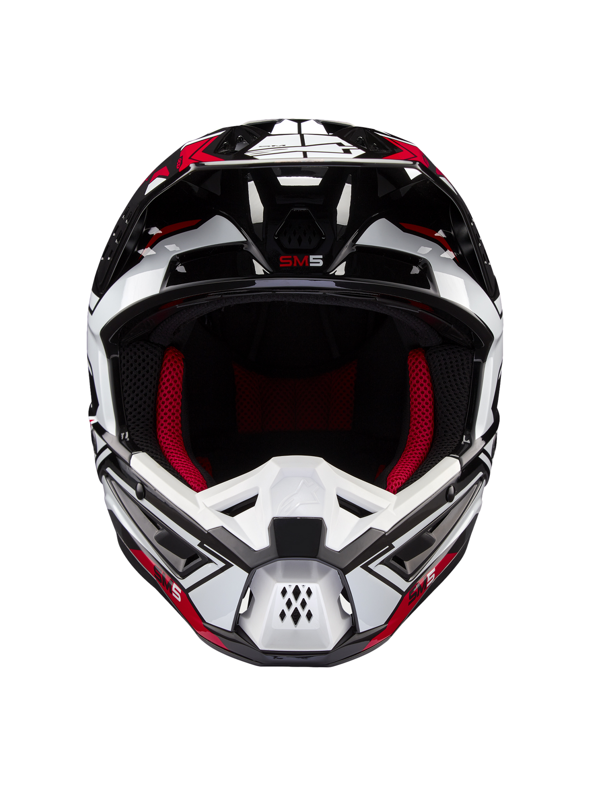 Alpinestars S-M5 Action 2 Helmet, Motocross Racing, Black, White, and Bright Red, featuring advanced ventilation.