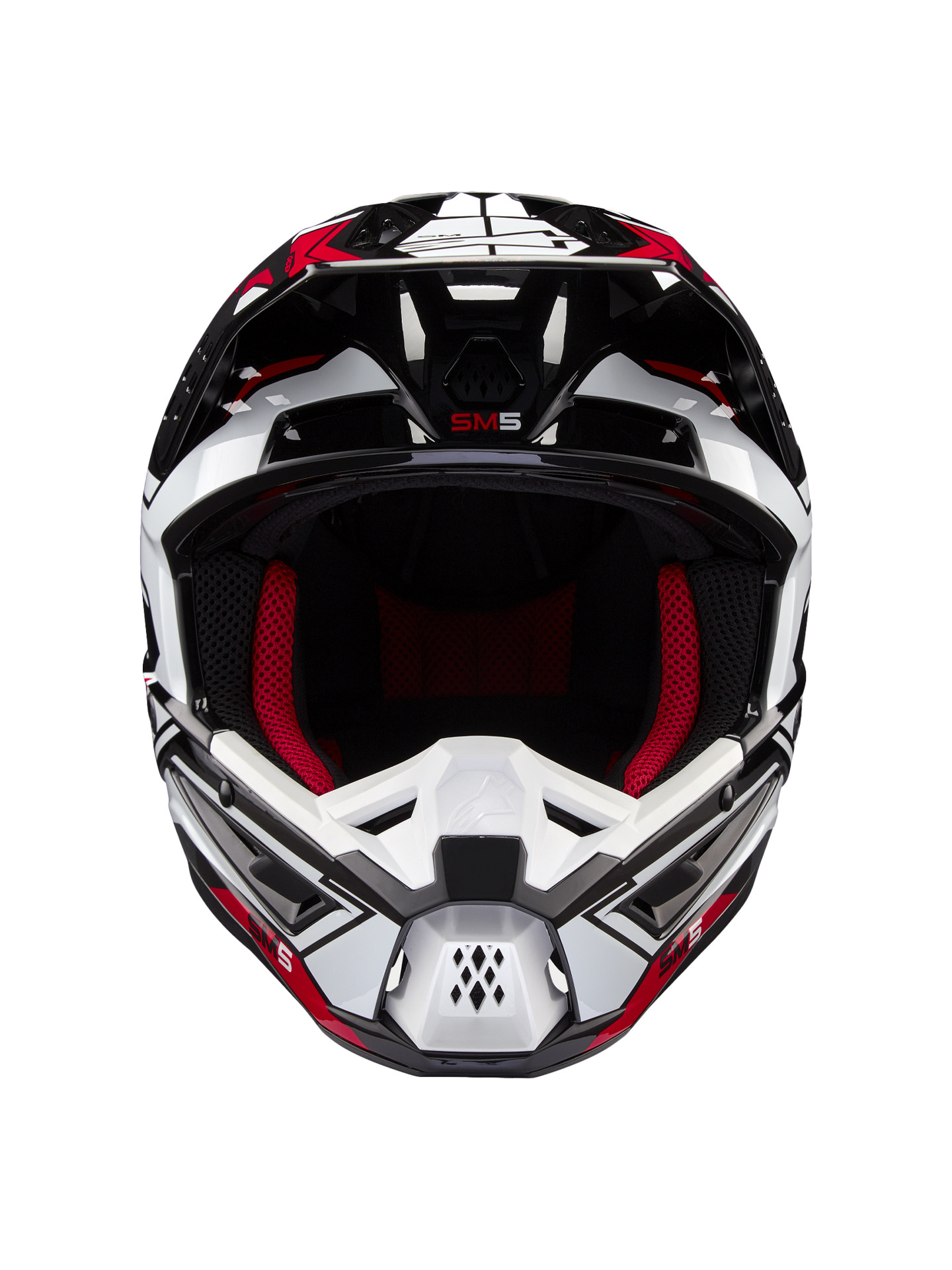 Alpinestars S-M5 Action 2 Helmet, Motocross Racing, Black, White, and Bright Red, featuring advanced ventilation.