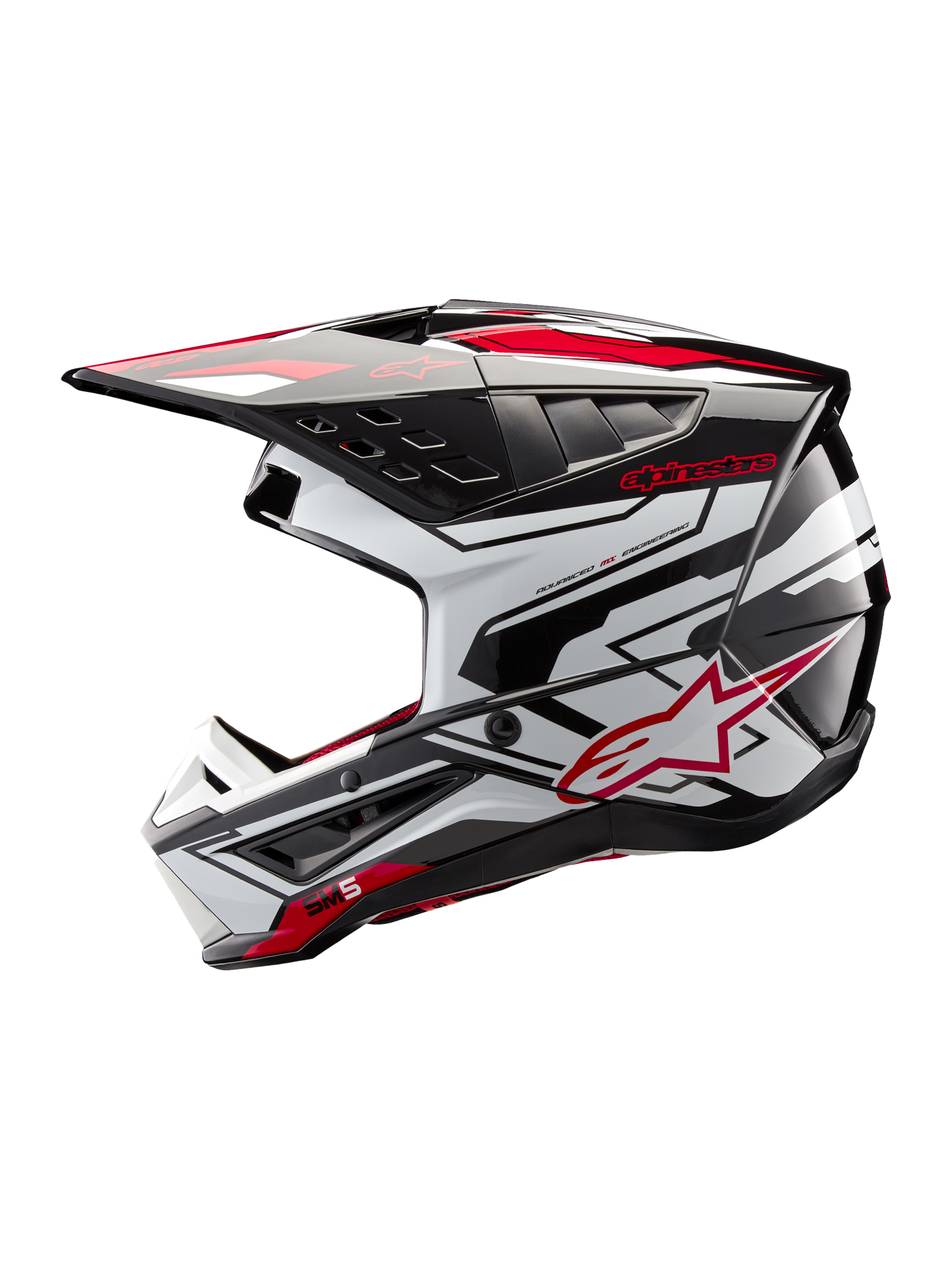 Alpinestars S-M5 Action 2 Helmet, Motocross Helmet, Black and Bright Red Glossy, lightweight off-road protection.