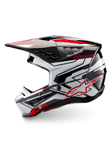 Alpinestars S-M5 Action 2 Helmet, black, white and bright red glossy motocross helmet, side view with peak and ventilation details