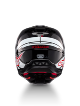 Alpinestars S-M5 Action 2 Helmet, black, white and bright red glossy motocross helmet, front view with ECE-R22-06 marking