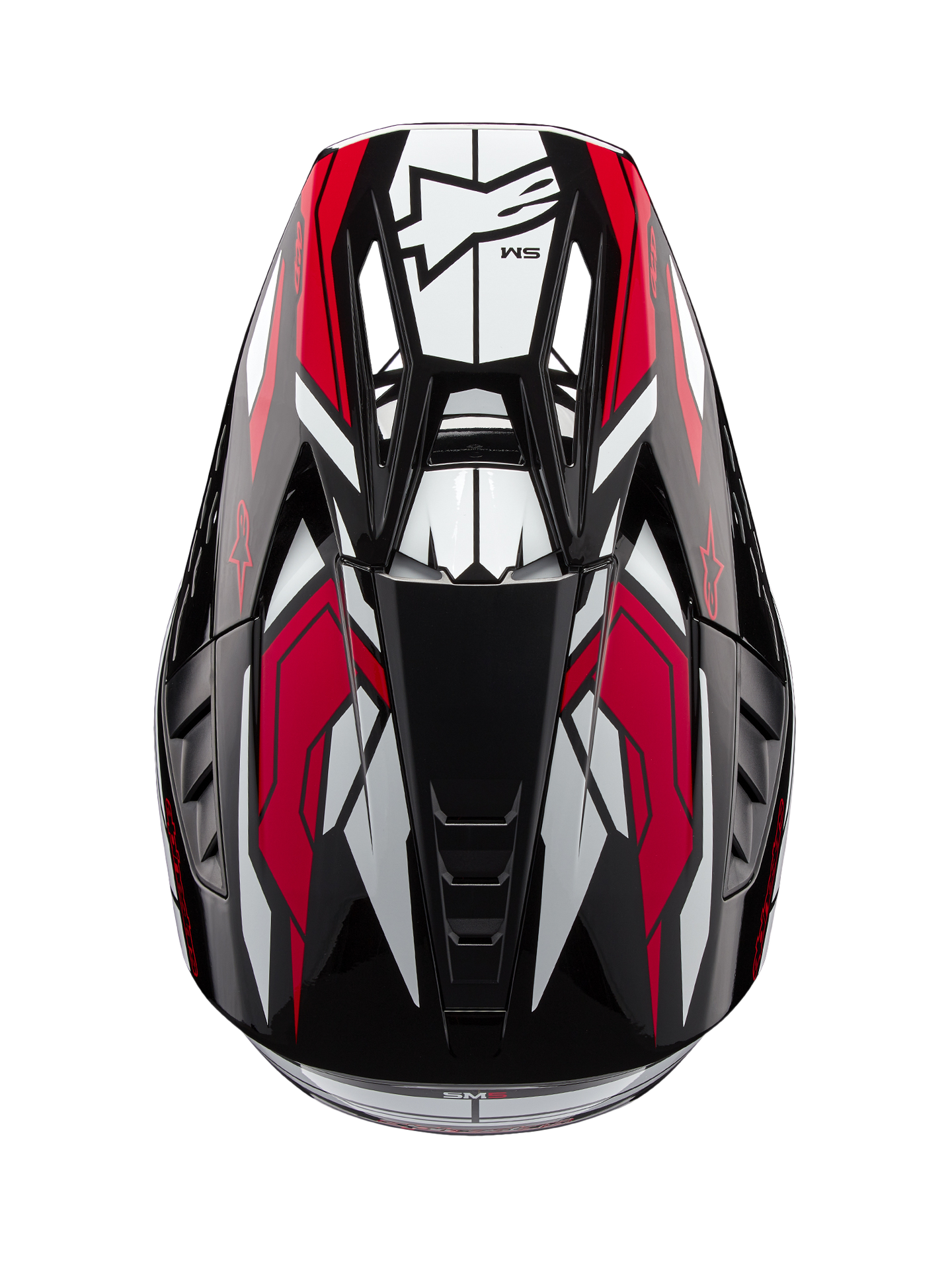 Alpinestars S-M5 Action 2 Helmet, Motocross Off-Road protection, top view in Black and Bright Red with glossy finish.