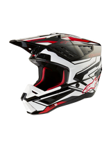 Alpinestars S-M5 Action 2 Helmet, Black, White, and Bright Red Glossy Motocross Helmet with advanced protection for off-road racing.