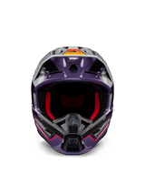 Alpinestars S-M5 Sail Helmet ECE, Motocross Helmet, Violet Black and Silver Glossy, front view featuring red interior padding, ventilated chin bar, and visor with orange accents, sleek aerodynamic shell for off-road protection