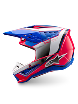 Alpinestars S-M5 Sail Helmet ECE 22.06, glossy blue and pink off-road motocross helmet with advanced ventilation.