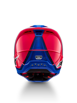 Alpinestars S-M5 Sail Helmet ECE 22.06, Motocross Racing Helmet, Diva Pink and Enamel Blue, Rear View showing ventilation exhausts and ECE 22.06 certification.