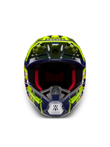 Alpinestars S-M5 Rash Helmet ECE 22.06, Motocross Helmet, Night Navy and Yellow Fluo, front view with red padding.