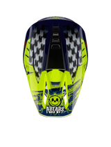 Alpinestars S-M5 Rash Helmet, Motocross Helmet in Night Navy and Yellow Fluo with checkered graphics and Astars skull logo.