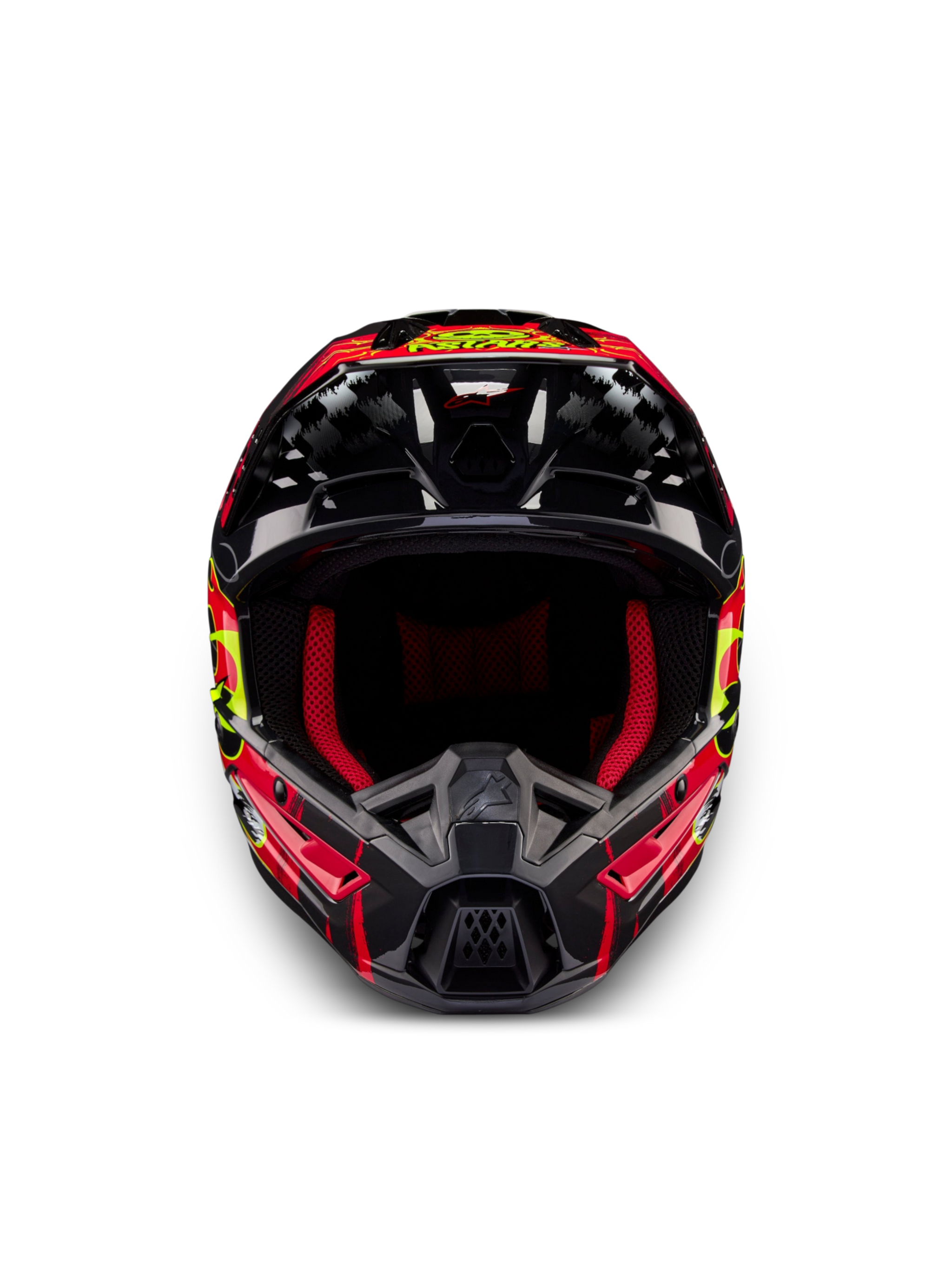 Alpinestars S-M5 Rash Helmet ECE 22.06, Motocross Off-Road Helmet in Dark Gray and Bright Red Glossy, featuring a ventilated thermoplastic shell and ECE certification.