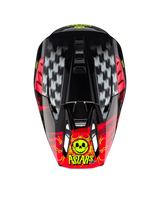 Alpinestars S-M5 Rash Helmet ECE 22.06, Motocross Helmet in Dark Gray and Bright Red, top view with skull graphic.