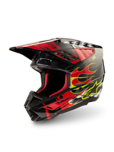 Alpinestars S-M5 Rash Helmet, Motocross racing helmet in dark gray and bright red with glossy finish and flame graphics.