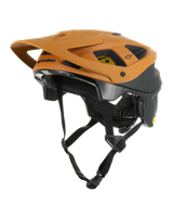 Alpinestars Vector Tech Zeal Helmet, MTB Mountain Biking Helmet, Orange and Black with yellow Mips logo, featuring a large front visor, multiple ventilation ports, and an adjustable chin strap, designed for off-road trail protection
