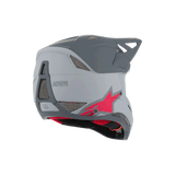 Alpinestars Missile Tech Racer Helmet, Full Face MTB Helmet, Light Gray and Dark Gray Matt with red star logo, rear-side view showing ventilation mesh and streamlined profile, downhill cycling protection