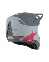 Alpinestars Missile Tech Racer Helmet, Full Face MTB Helmet, Light Gray and Dark Gray Matt with red star logo, rear-side view showing ventilation mesh and streamlined profile, downhill cycling protection