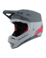 Alpinestars Missile Tech Racer Helmet, Full-Face MTB Helmet, Light Gray and Dark Gray Matte with Pink Astars Logo, Aerodynamic Visor, Multiple Mesh Vents, Black and Red Interior Padding, Downhill Mountain Biking Gear