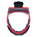Alpinestars Supertech R10 Crown Pad, Gray replacement helmet interior padding, circular shape with red trim and gray fabric, featuring black plastic attachment components with the Alpinestars logo, designed for motorcycle helmet comfort and fit customization.