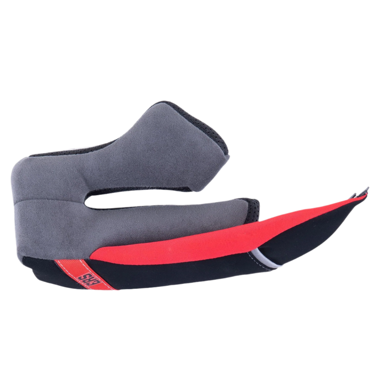Alpinestars Supertech R10 Regular Cheek Pad, right side motorcycle helmet replacement part, Gray soft-touch padding with black and red accents, featuring a red ERS Emergency Release System pull tab.