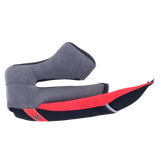 Alpinestars Supertech R10 Regular Cheek Pad, right side motorcycle helmet replacement part, Gray soft-touch padding with black and red accents, featuring a red ERS Emergency Release System pull tab.