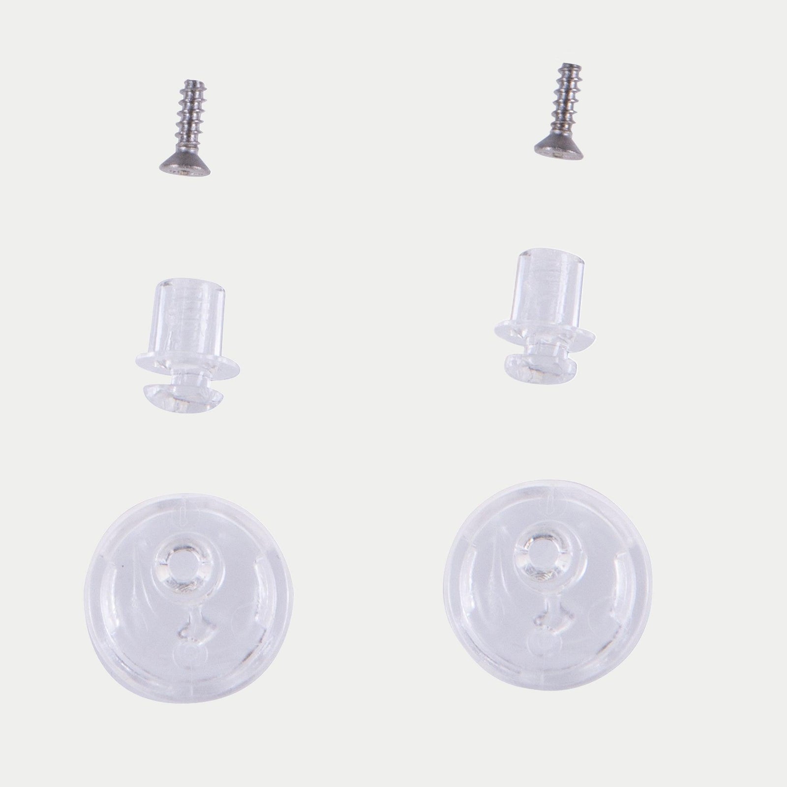 Alpinestars Pinlock Tear Off Pins Set, Transparent helmet accessories, replacement hardware set featuring clear pins, screws, and round bases for Supertech R10 visors, official Alpinestars parts