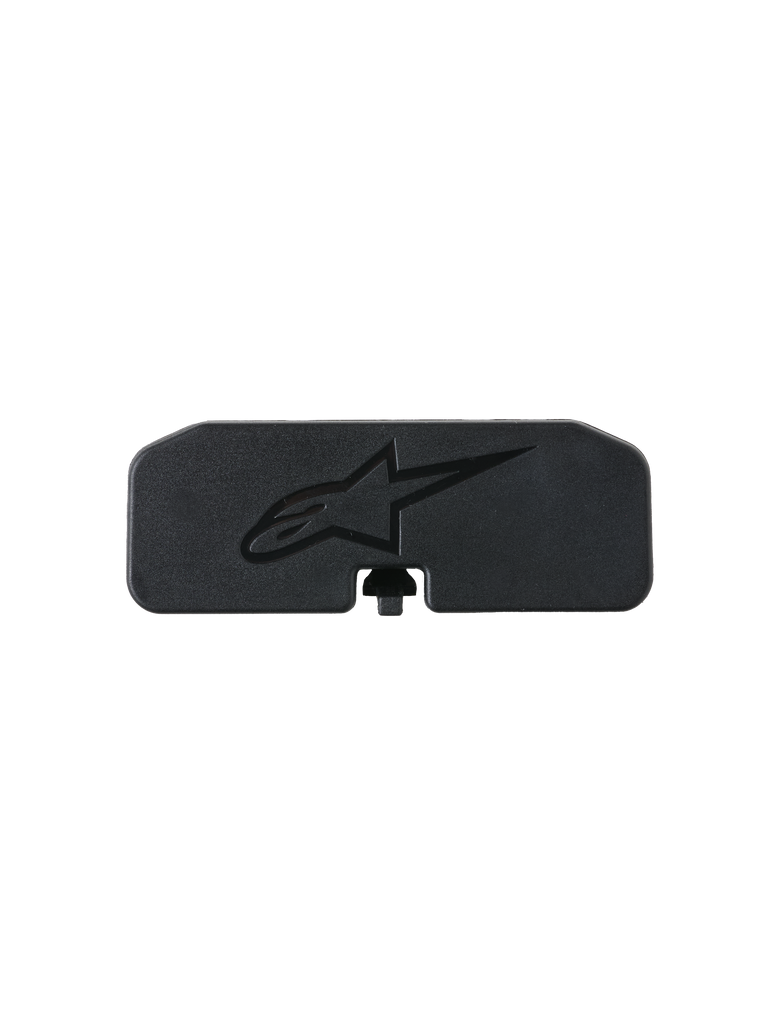 Alpinestars S-R7 Communication System Rear Cover, Black, polycarbonate motorcycle helmet communication replacement part featuring embossed Astar logo