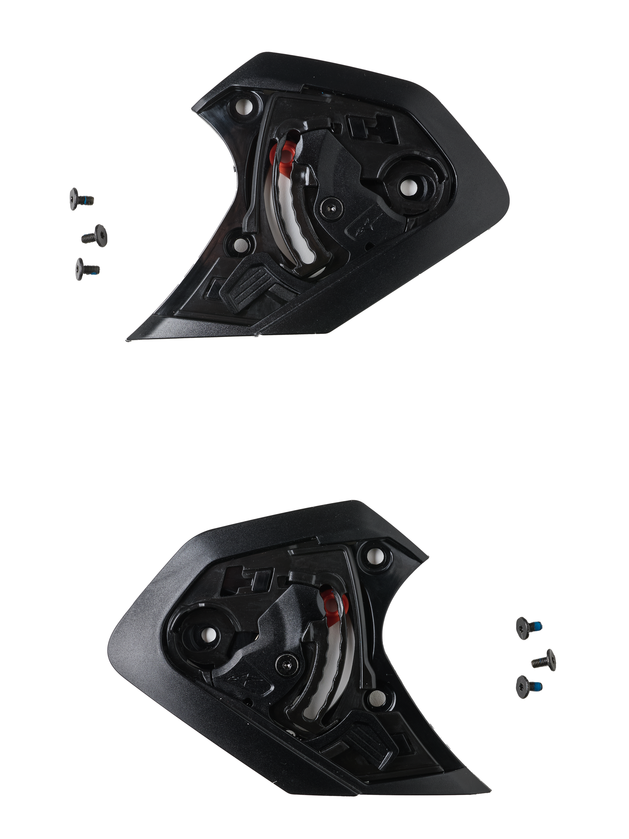 Alpinestars S-R7 Shield Mechanism Set, black motorcycle helmet visor spare parts for road racing, including mounting screws.