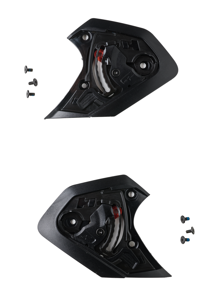 Alpinestars S-R7 Shield Mechanism Set, black motorcycle helmet visor replacement hardware with mounting screws for road racing.