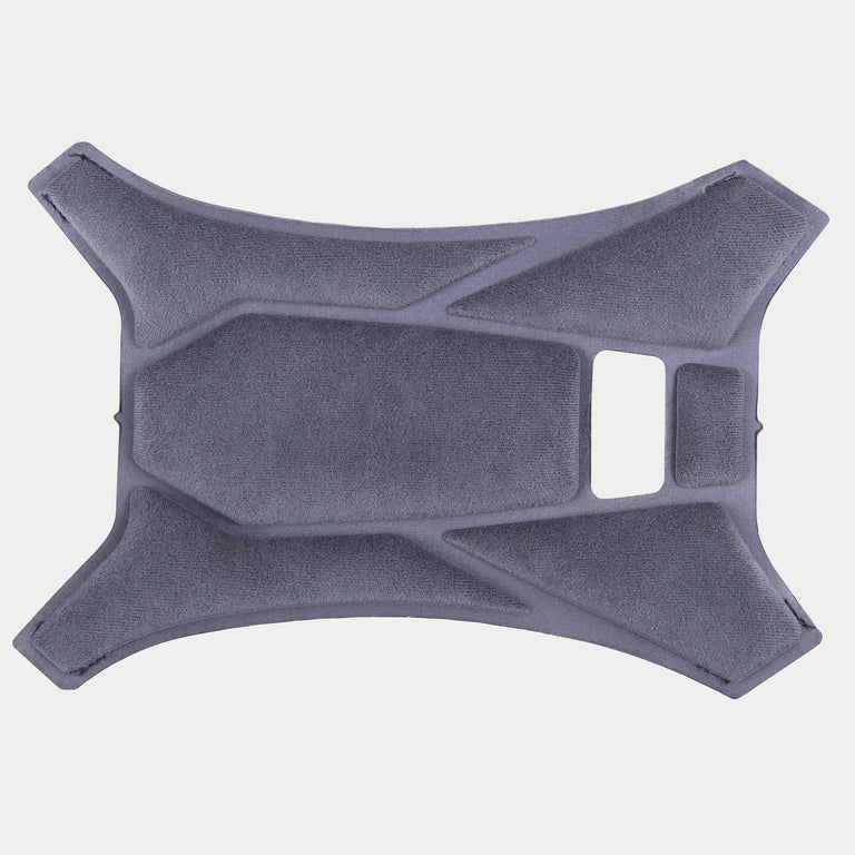 Alpinestars Supertech R10 Top Pad, Gray, official replacement crown pad for S-R10 helmets, featuring soft fabric with geometric padded sections and ventilation cutouts for interior comfort