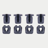 Alpinestars Supertech R10 Connector Set For Spoiler, Helmet Accessory, Black, set of eight replacement plastic connectors, featured in two rows showing side and top-down profiles, official Alpinestars replacement part for S-R10 helmets.
