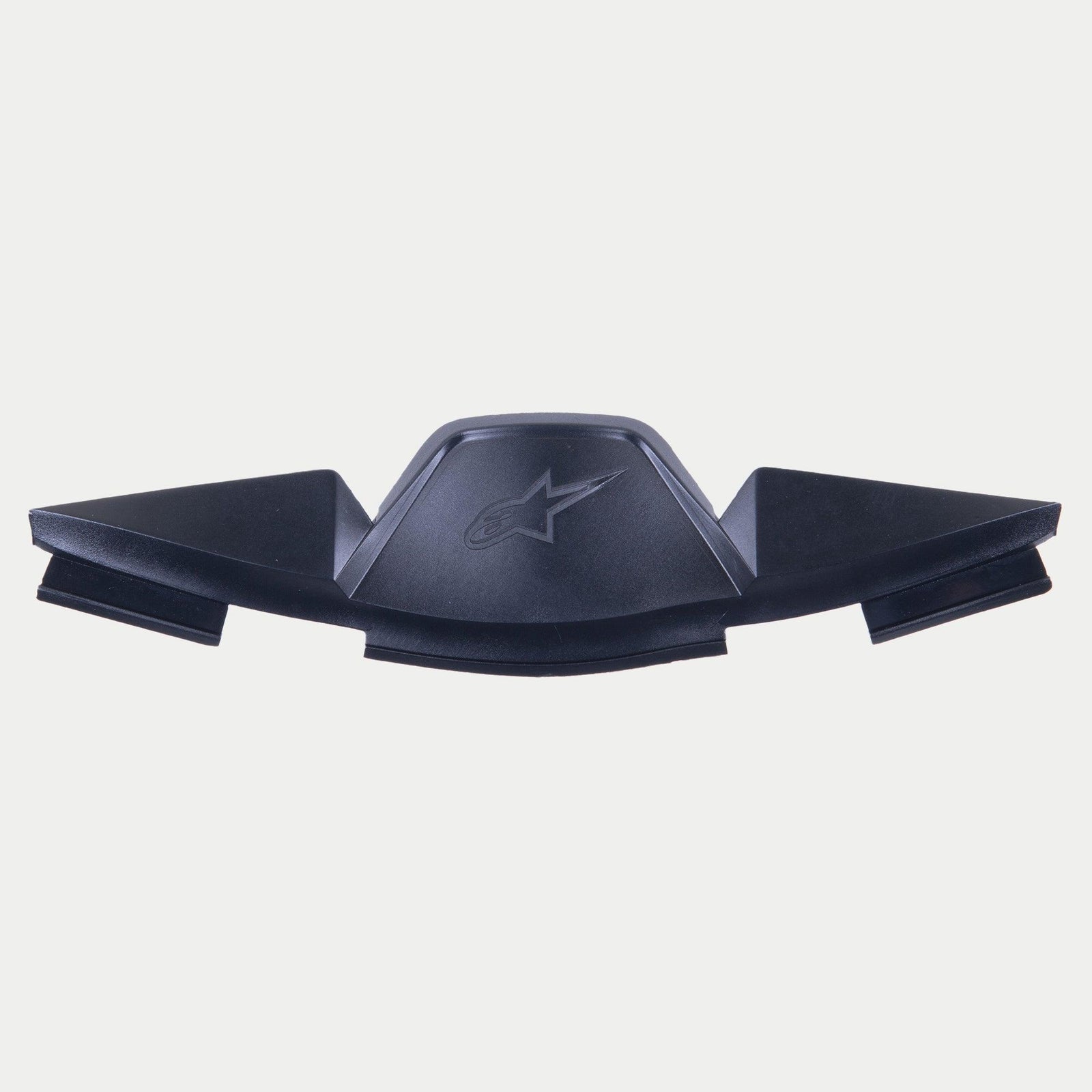 Alpinestars Supertech R10 Breath Deflector, Black Helmet Accessory, featuring an embossed star logo and angular geometric design for airflow management and visor fog reduction