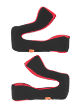 Alpinestars S-M5 22.06 Regular Cheek Pad Set, replacement helmet padding, Black and Red, soft cushioned foam construction with red mesh fabric trim, orange branded tags, motorcycle helmet accessories