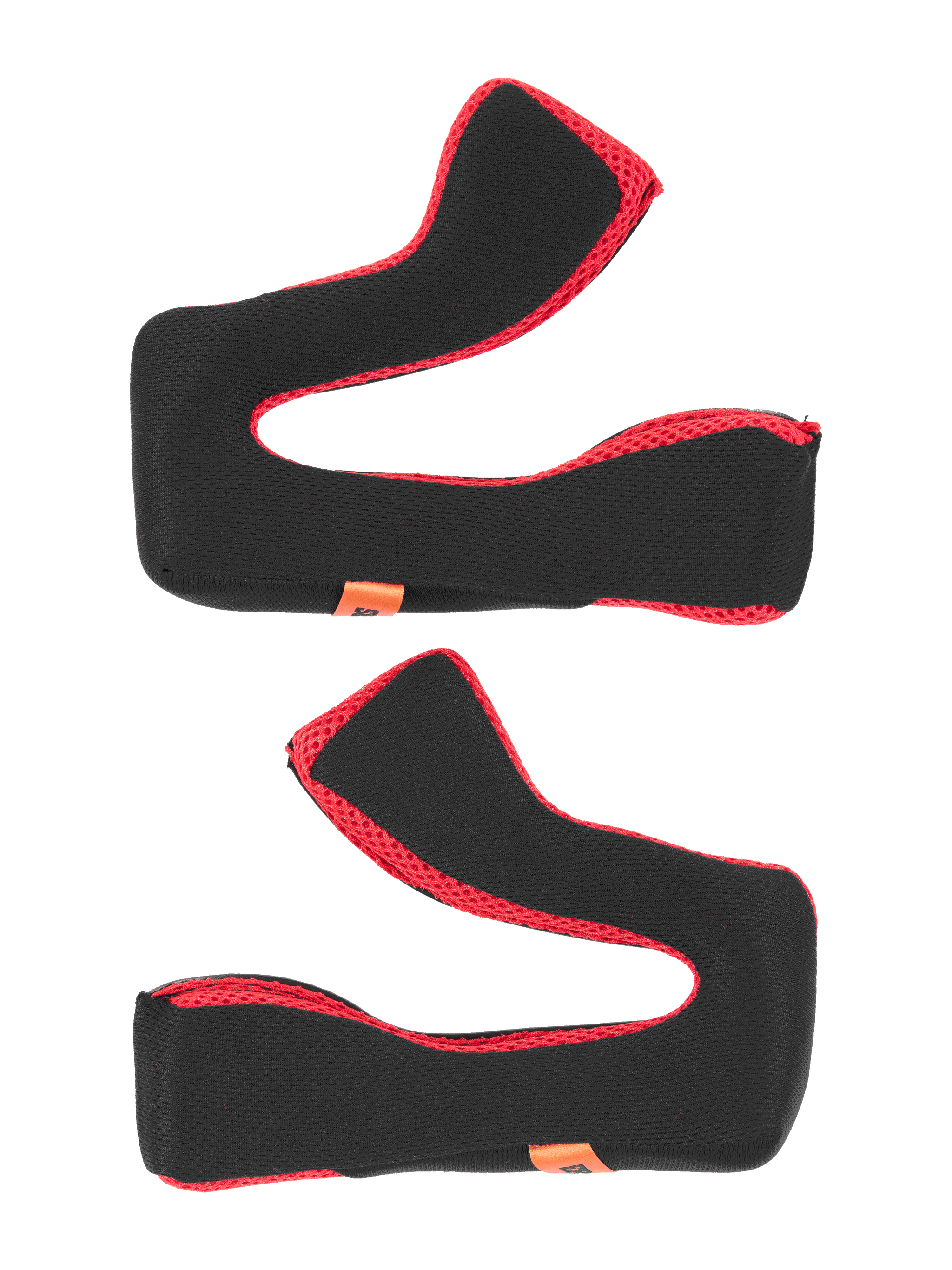 Alpinestars S-M5 22.06 Regular Cheek Pad Set, replacement helmet padding, Black and Red, soft cushioned foam construction with red mesh fabric trim, orange branded tags, motorcycle helmet accessories