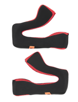 Alpinestars S-M5 Cheek Pad Set +5 mm, replacement helmet interior padding, black fabric with red mesh trim, ergonomic curved design, helmet accessory for motocross and off-road riding