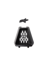 Alpinestars S-M3 Chin Vent, Helmet Accessory, Black, official replacement part featuring a trapezoidal plastic vent with a honeycomb pattern and a separate black Astars logo insert, designed for off-road motorcycle helmets.