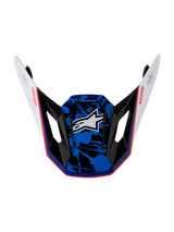 Alpinestars S-M7 Blaster Visor, Motocross Helmet Replacement Peak, White, Blue and Red Glossy, splatter graphic finish.