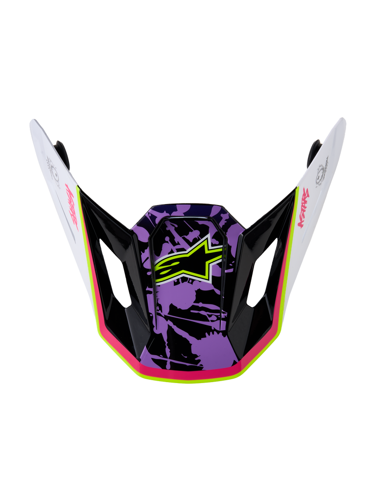 Alpinestars S-M7 Blaster Visor, replacement motocross helmet visor in glossy purple, pink, and white with a star logo.