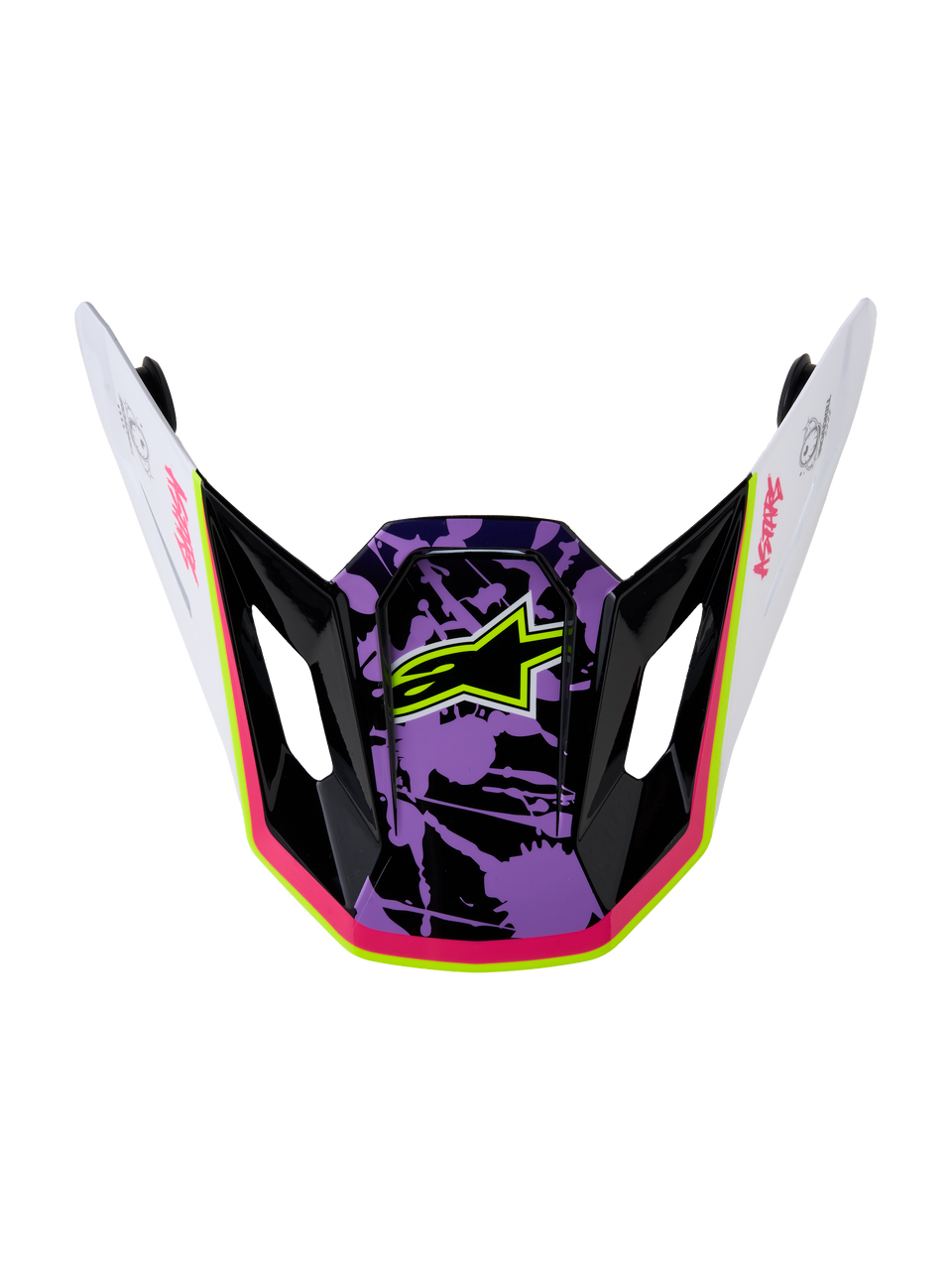 Alpinestars S-M7 Blaster Visor, replacement motocross helmet visor in glossy purple, pink, and white with a star logo.