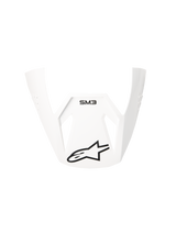 Alpinestars S-M3 Solid ECE06 Visor, White Glossy replacement peak for motocross helmets, featuring black SM3 branding and Alpinestars star logo, angular and aerodynamic design for off-road performance