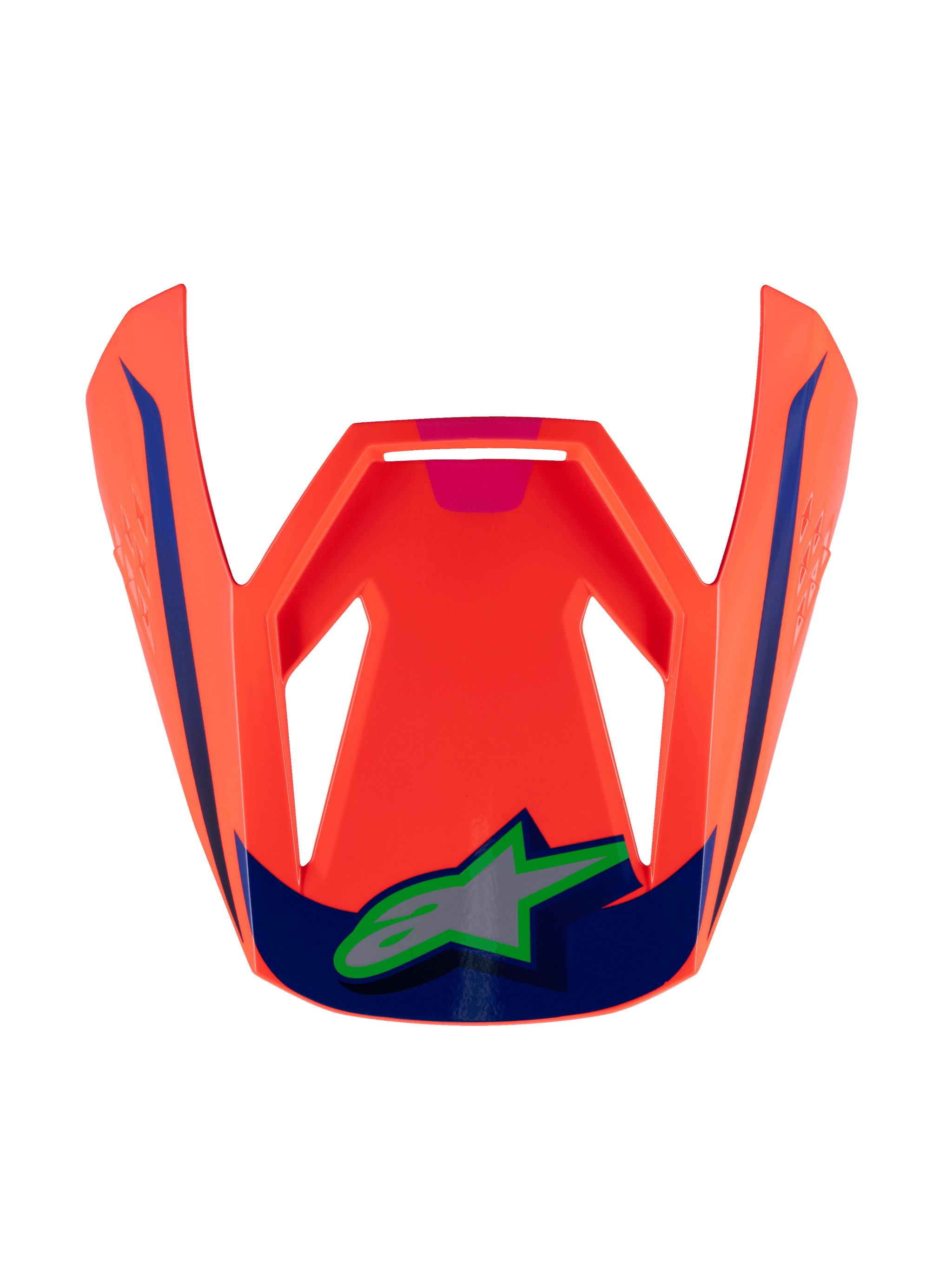S-M3 Youth Deegan Visor, Motorcycle Helmet Visor, Orange with Blue and Green Accents, Angular Design with Glossy Finish, Stylized Green Logo on Blue Background, Modern Sharp-Edged Construction