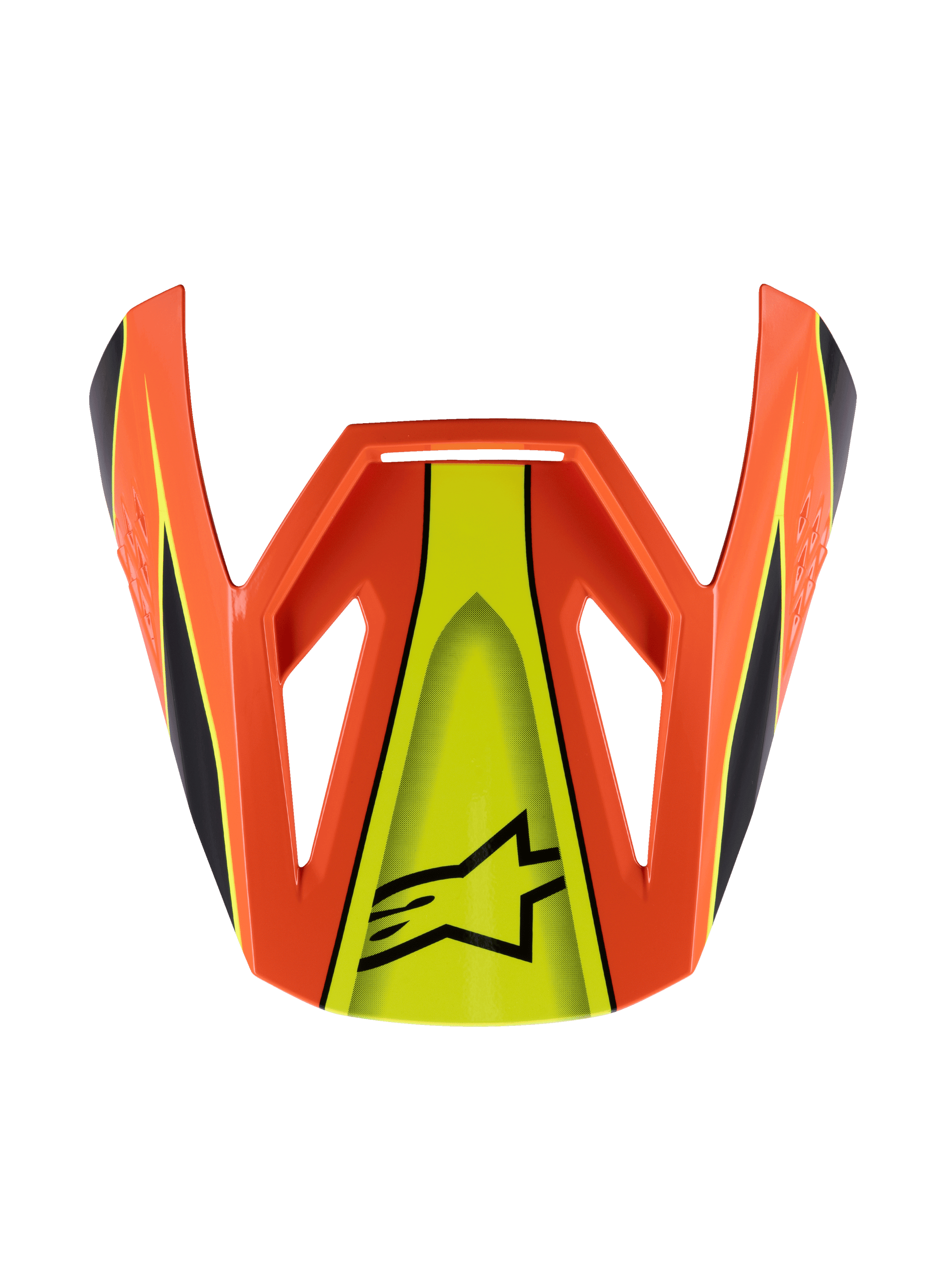 Alpinestars S-M3 Youth Fray Visor, Motocross Helmet Visor, Orange and Fluorescent Yellow, angular aerodynamic design with black Astar logo and racing stripes, durable plastic replacement part for youth off-road helmets