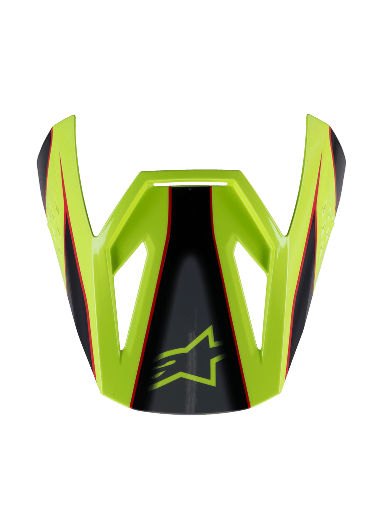 Alpinestars S-M3 Youth Fray Visor, Motocross Helmet Visor, Red Yellow Fluo and Black with Glossy Finish, angular design featuring the Alpinestars star logo, official replacement part for youth racing helmets
