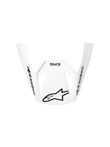 Alpinestars S-M3 Radium ECE06 Visor, White, Motorcycle Helmet Replacement Visor, curved aerodynamic design with black Alpinestars logos and SM3 branding, durable plastic for motocross performance