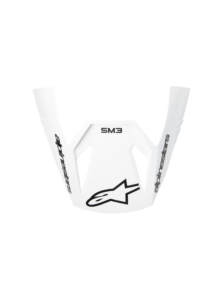 Alpinestars S-M3 Radium ECE06 Visor, White, Motorcycle Helmet Replacement Visor, curved aerodynamic design with black Alpinestars logos and SM3 branding, durable plastic for motocross performance