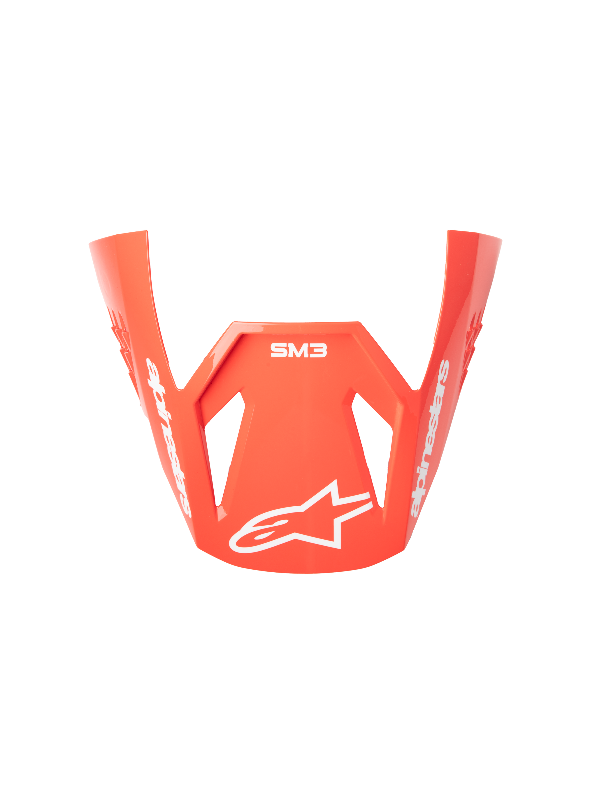 Alpinestars S-M3 Radium Helmet Visor, Motorcycle Racing Helmet Peak, Red Fluo, Glossy Finish, featuring white Alpinestars branding and star logo, angular aerodynamic design for off-road motocross use