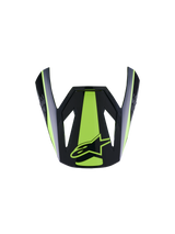 Alpinestars S-M3 Heat Visor ECE06, Motorcycle Helmet Visor, Yellow Fluo and Black Glossy, featuring a bold fluorescent yellow central stripe and side accents, glossy black finish with yellow star logo, aerodynamic peak design for motocross helmets
