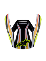 Alpinestars S-M3 Youth Wurx Visor, Motocross Helmet Visor, Black with Yellow Orange and Red stripes, featuring the yellow Alpinestars logo, glossy aerodynamic design, replacement peak for youth off-road racing