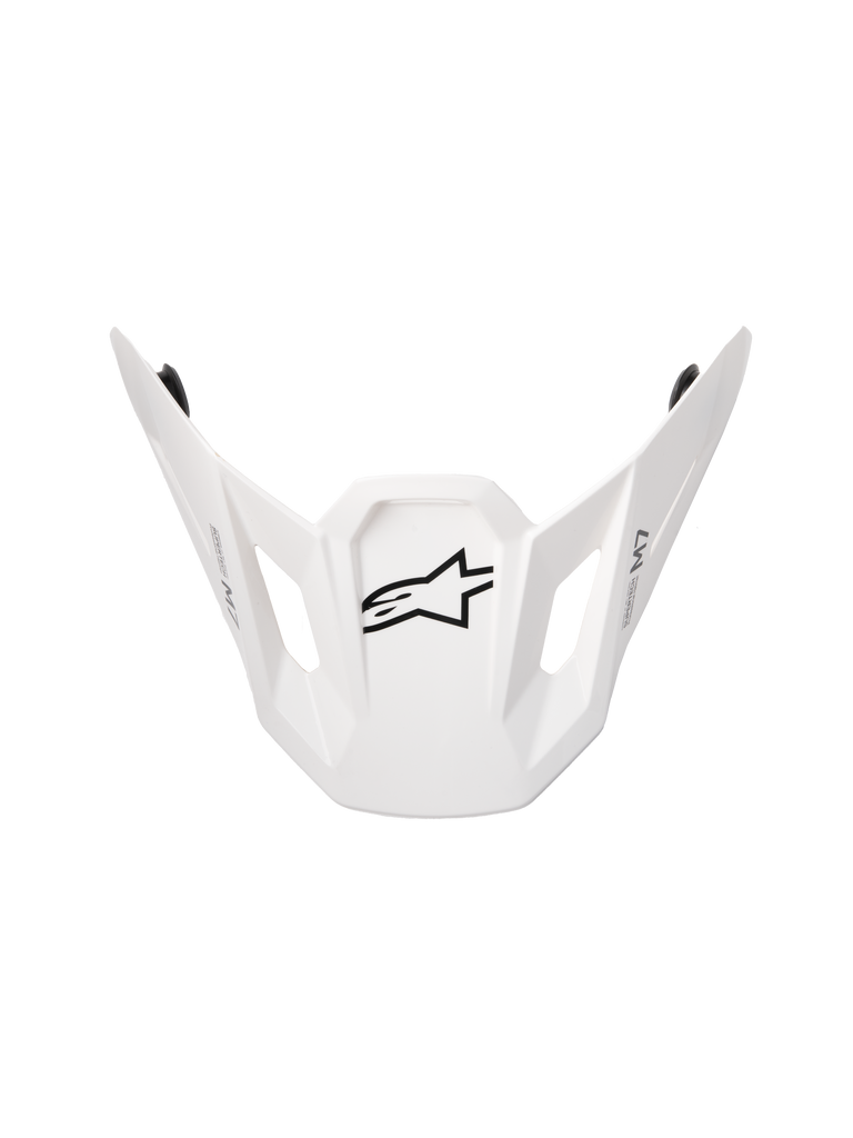 Alpinestars S-M7 Solid ECE06 Visor, replacement motocross helmet peak, White Glossy finish, featuring a black star logo, angular aerodynamic design with rectangular ventilation cutouts, compatible with S-M7 helmets