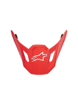 Alpinestars S-M7 Core ECE06 Visor, Red Glossy, motocross helmet replacement peak, featuring an angular aerodynamic design with a central white Alpinestars star logo, side ventilation cutouts, and a durable glossy finish