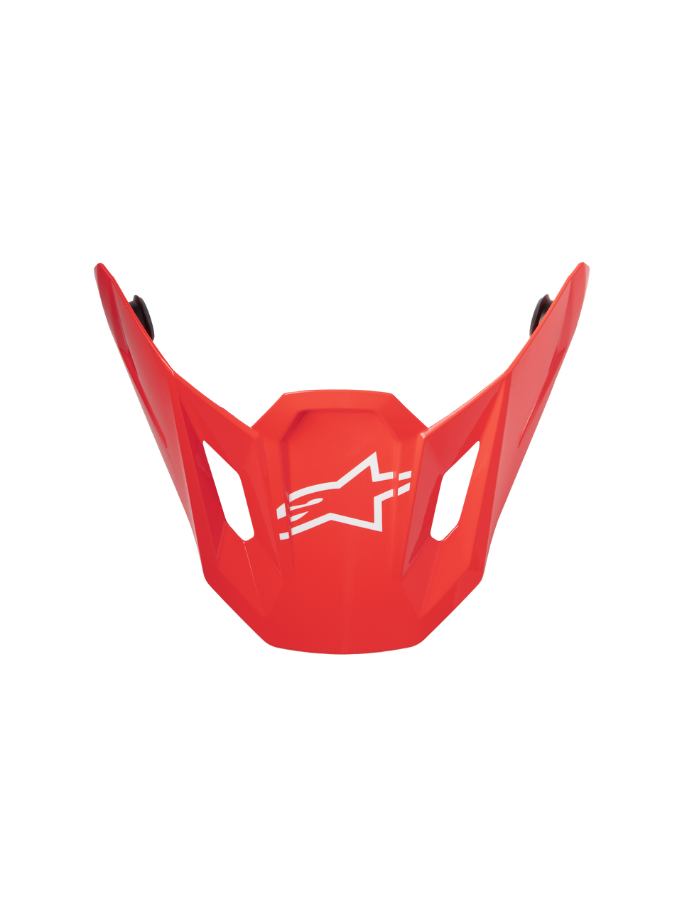 Alpinestars S-M7 Core ECE06 Visor, Red Glossy, motocross helmet replacement peak, featuring an angular aerodynamic design with a central white Alpinestars star logo, side ventilation cutouts, and a durable glossy finish