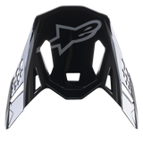 Alpinestars Supertech M10 Carbon Meta2 Visor, Black and Gray Glossy replacement peak, featuring a gray Alpinestars logo and aerodynamic ventilation cutouts, motocross helmet accessory