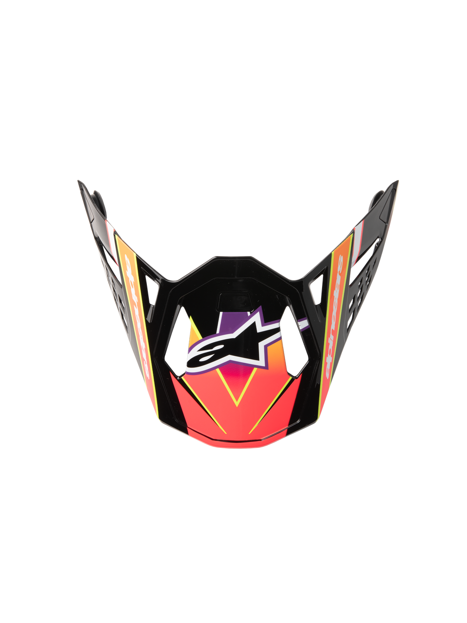 Alpinestars Supertech M10 Era Visor, Motocross Helmet Visor, Pink Violet and Yellow Fluo Glossy gradient, glossy black frame, angular aerodynamic shape with centered white logo, official replacement peak for off-road racing